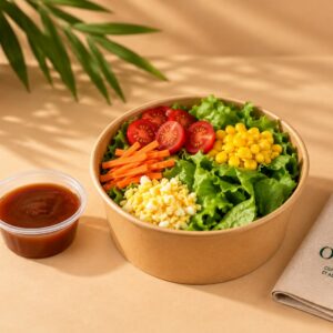 Grande salade Oshitori : laitue, tomates cerises, maïs, carottes, œuf et vinaigrette