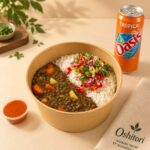 Green Bowl Oshitori : curry japonais, riz, salsa maison, sauce et boisson
